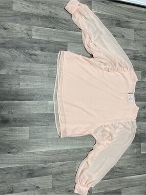 Sheer Puff-Sleeve Blouse in Light Peach
